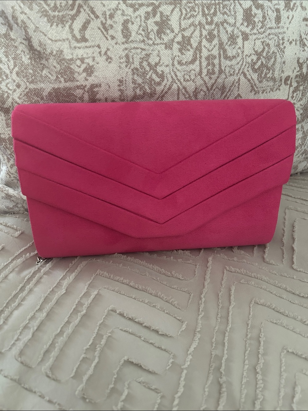 Hot Pink Chevron Suede Envelope Clutch
